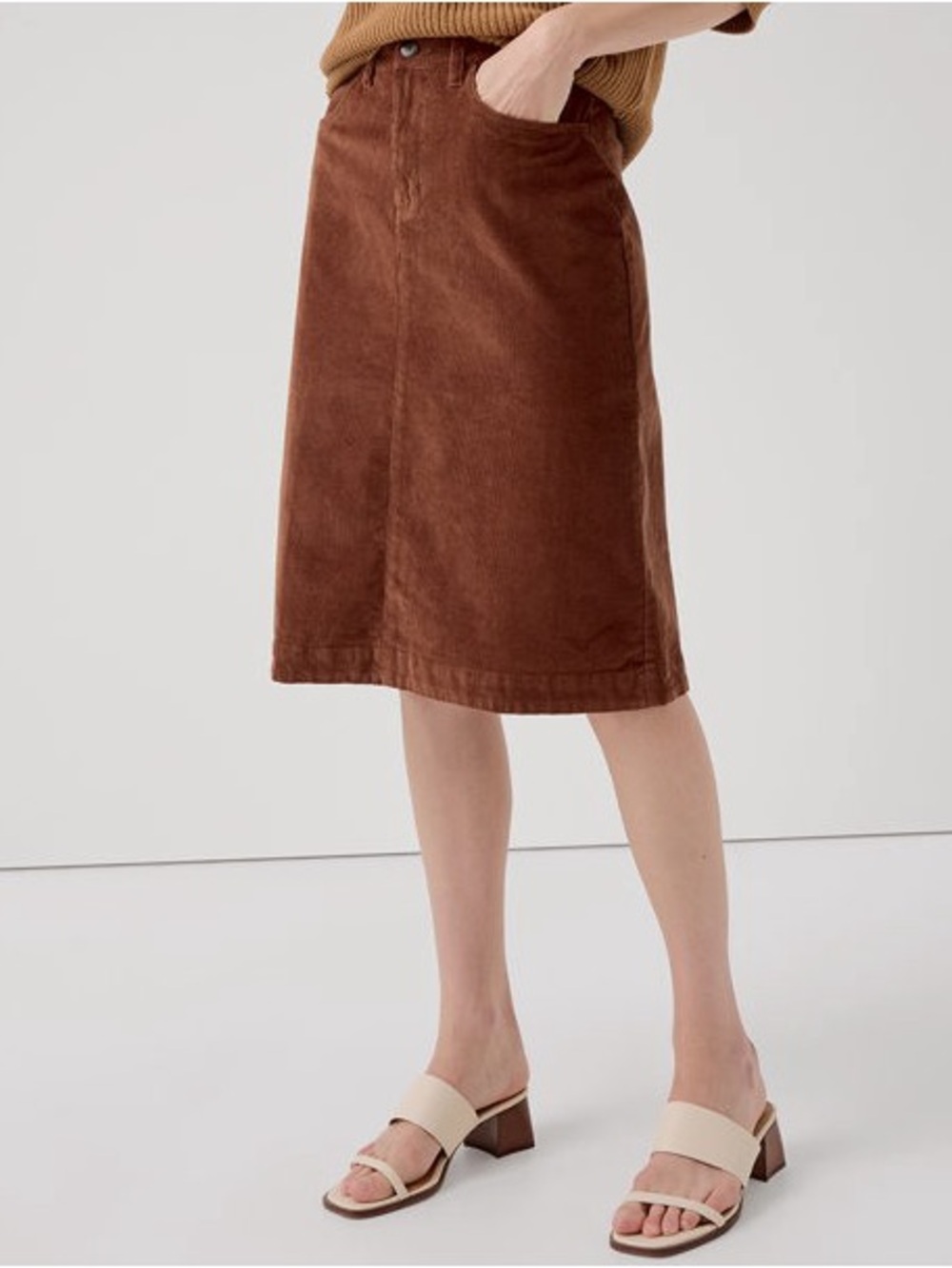 Pact Organic Cotton Modest Midi A-line Corduroy Skirt Rust Orange L - Picture 2 of 12